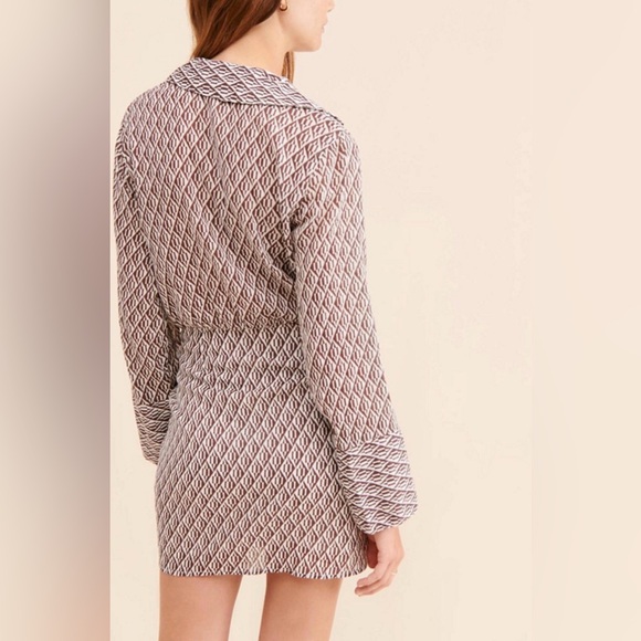 Free People 100% Cotton Gauze Rillo Mini Shirtdress XS Boho Tie Waist Earth Tone - Picture 2 of 11